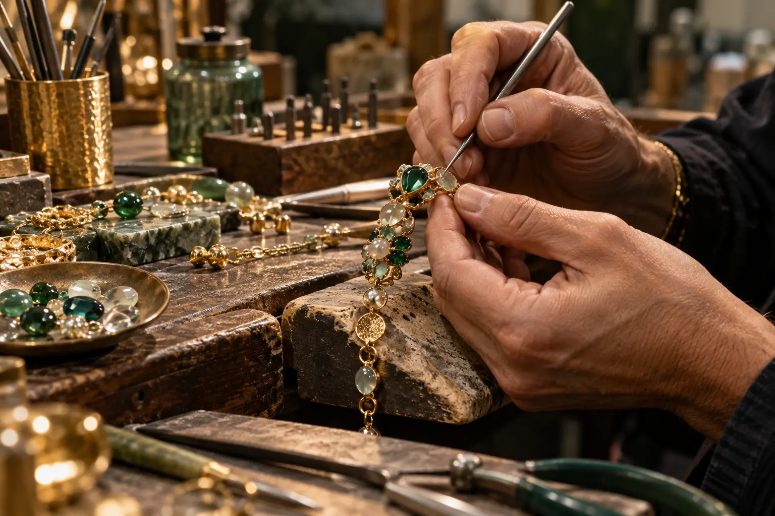 Artesão italiano finalizando uma peça de joalheria